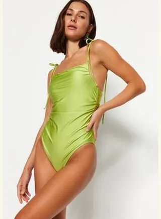 Green Square Collar Regular Leg Swimsuit TBESS22MA0009