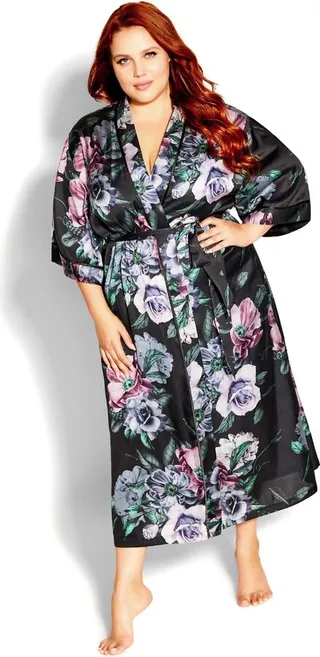 CITY CHIC | Women's Plus Size Aurora Floral Robe - black - 20W