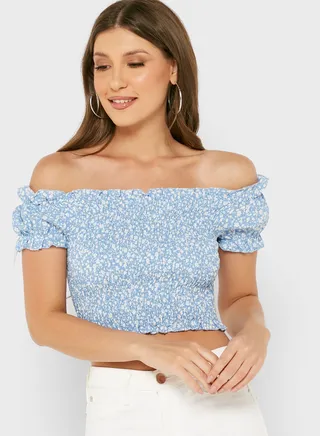 Bardot Printed Crop Top