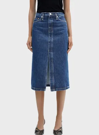 Slit Hem Denim Skirt