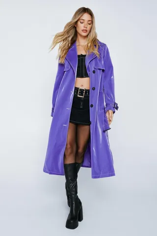 Nasty Gal Womens High Shine Premium Belted Trench Coat