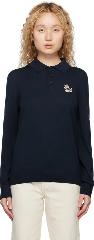 Maison Kitsuné Navy Dressed Fox Polo