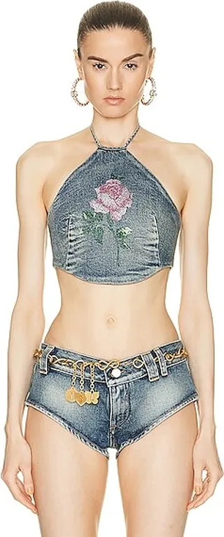 Alessandra Rich Halter Top in Blue