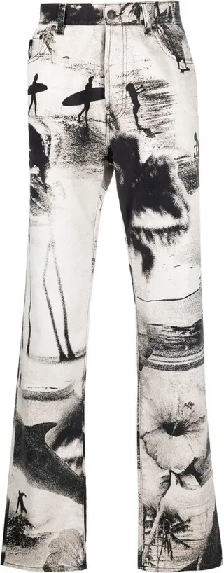 Graphic-Print Straight-Leg Trousers