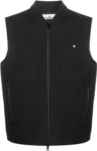 Black Embroidered Logo Zipped Gilet