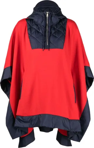 Contrast-Trim Hooded Cape