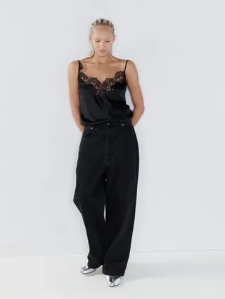 Lace-trimmed Silk-satin Cami Top