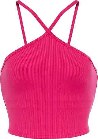 Goddess ribbed-knit halterneck crop top