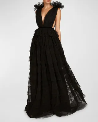 Sabrina Sleevless Plunge Mesh Gown