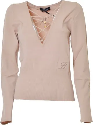 Blumarine Interwoven Laces V-Neck Sweater