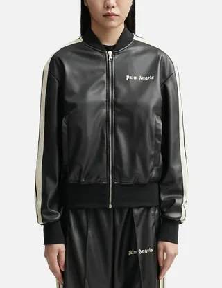 Leather Effect Bomber Track Jacket
