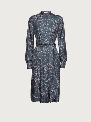 Ferragamo Women Printed silk shirt dress Blue