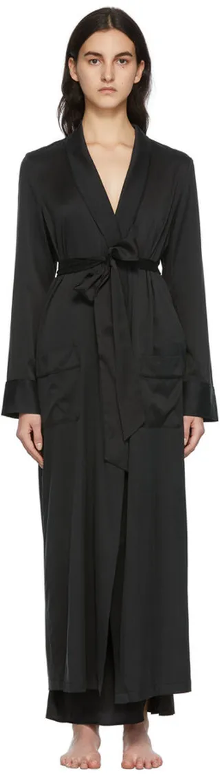 SKIMS Black Silk Sleep Robe