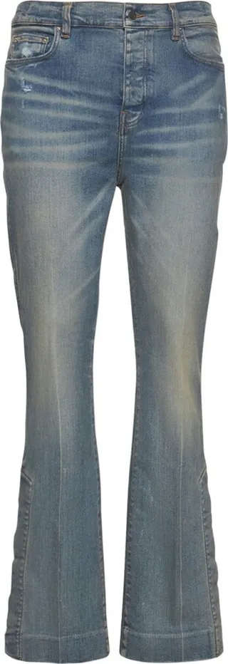 Stacked cotton denim flared jeans