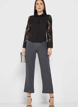 Button Detail Straight Pants