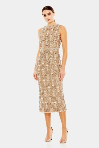 Embellished High Neck Sleeveless A Line Dress
