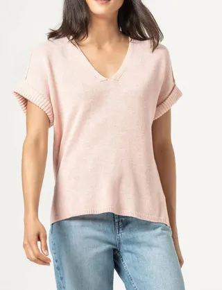 Easy V-Neck Pullover Sweater in Blush