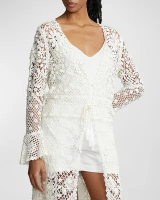 Floral Lace Button-Front Duster Jacket