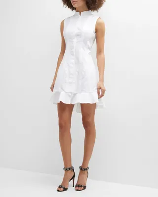 Sculpting Poplin Ruffle-Hem Mini Dress