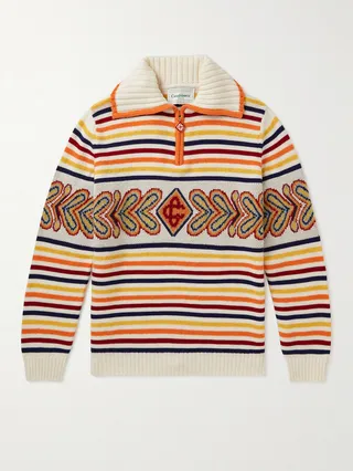 Striped Wool-Blend Half-Zip Sweater