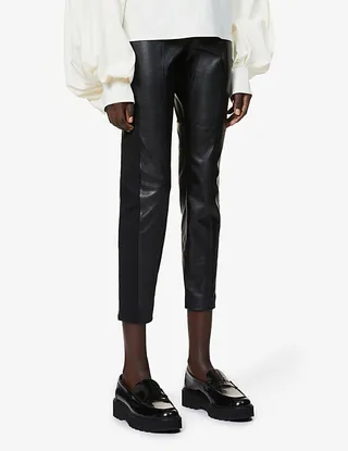 Womens Black High-rise Faux-leather Trousers
