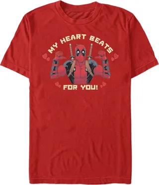 Fifth Sun Men's Deadpool Heartbeat Short Sleeve T-shirt