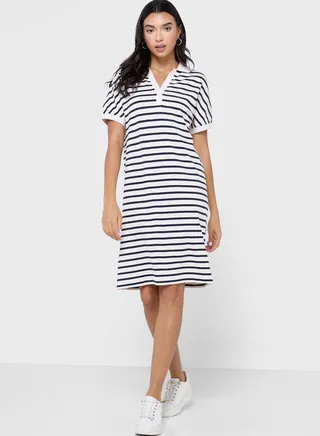 Polo Neck Striped T-Shirt Dress