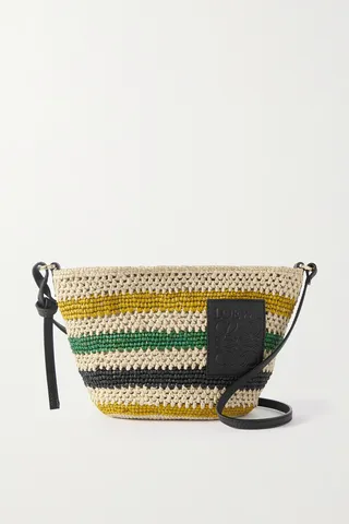 Loewe - + Paula's Ibiza Pochette Leather-trimmed Striped Raffia Shoulder Bag - Black