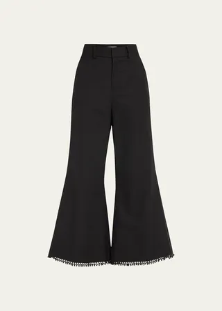 Cropped Flare Trouser with Fringe Trim