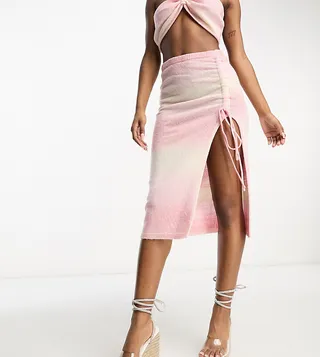 ASYOU asymmetric hem knit midi skirt with belly chain in ombre - part of a set