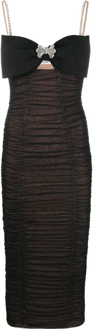 Bow-Detail Ruched Pencil Dress