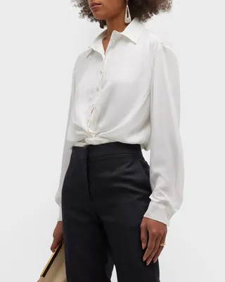 Button-Down Twist-Front Blouse