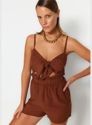 Brown Tie Tie 100% Cotton Overalls TBESS23TU00021
