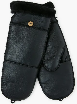 Black Shearling Pop Top Mitten