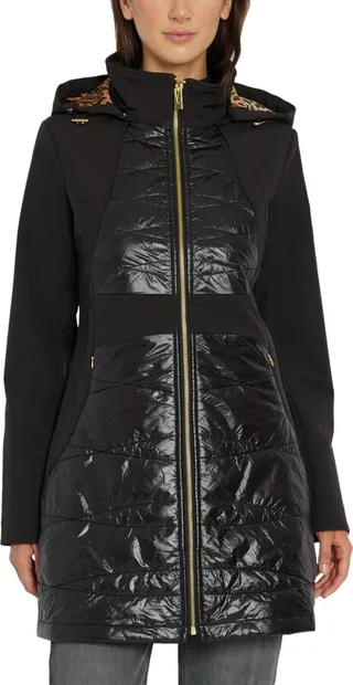 Via Spiga Women's Petite Hooded Mixed-Media Raincoat