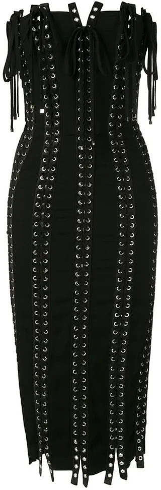 Strapless Tie Detailed Eyelet Dress