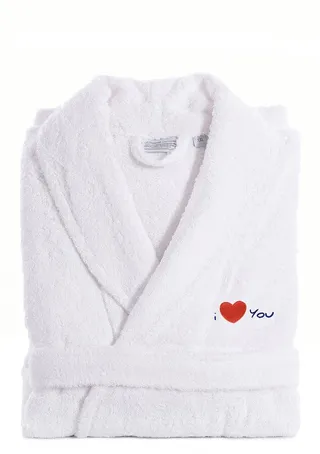 'I Love You' Embroidered White Terry Bathrobe