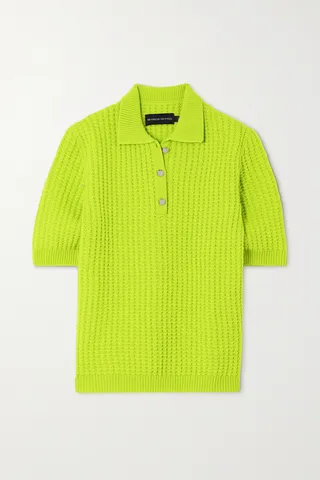 Brandon Maxwell - Radlie Neon Pointelle-knit Wool Polo Shirt - Green