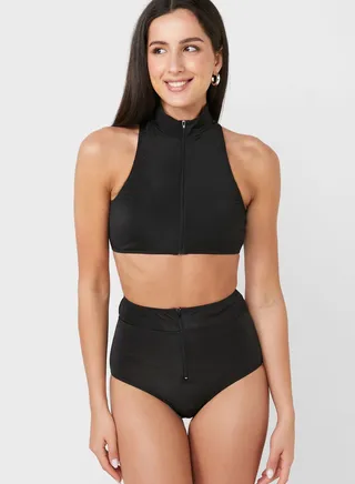 Athletic Zip Front Swim Set