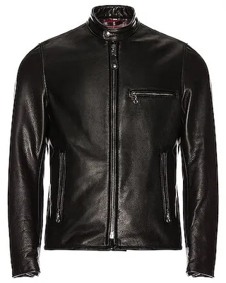 Schott Waxed Natural Pebbled Cowhide Cafe Leather Jacket in Black