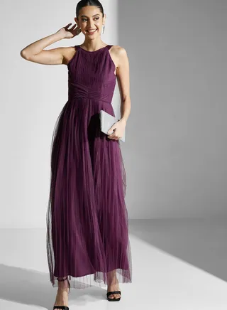 Embellished Pleated Dress