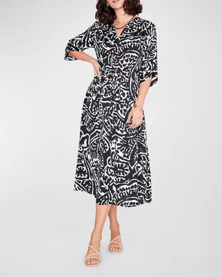 Onyx Abstract-Print Midi Shirtdress