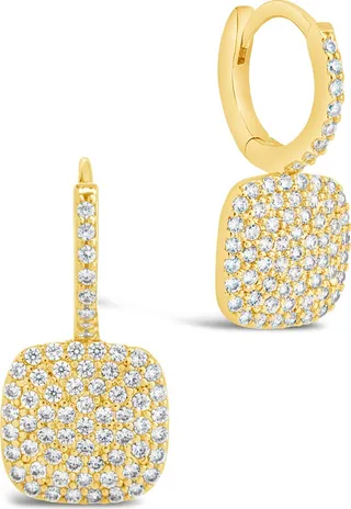 CZ Pavé Huggie Tag Drop Earrings