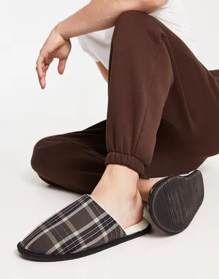ASOS DESIGN mule slippers in check