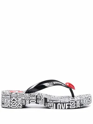 Logo Print Heeled Flip Flops