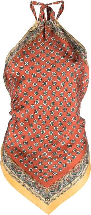 Orange Floral Print Silk Top