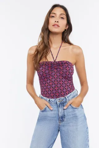 Geo Floral Halter Bodysuit