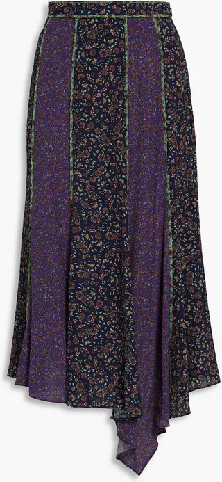 Pascoe asymmetric paneled floral-print crepe midi skirt