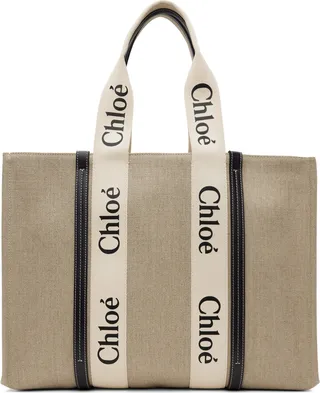 Chloé Beige & Navy Large Woody Tote