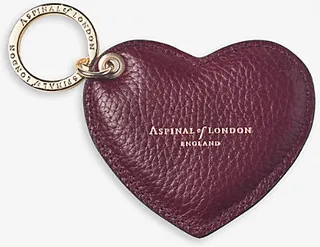 Womens Burgundy Heart Pebbled-leather Keyring